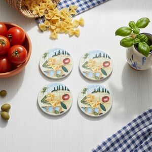 Set of 4 Italian Themed Ceramic Cork Back Coasters